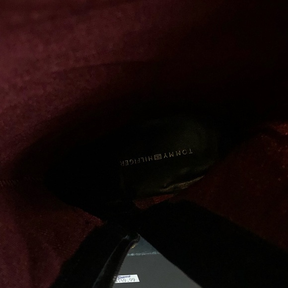 NWT Tommy Hilfiger Riding Saddle Boots 8M Black Brown Faux Leather side zip - Picture 6 of 9